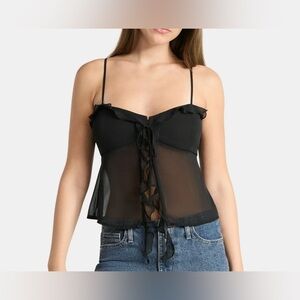 NWT - Black Sheer Chiffon Ruffle Tie Front Cami.